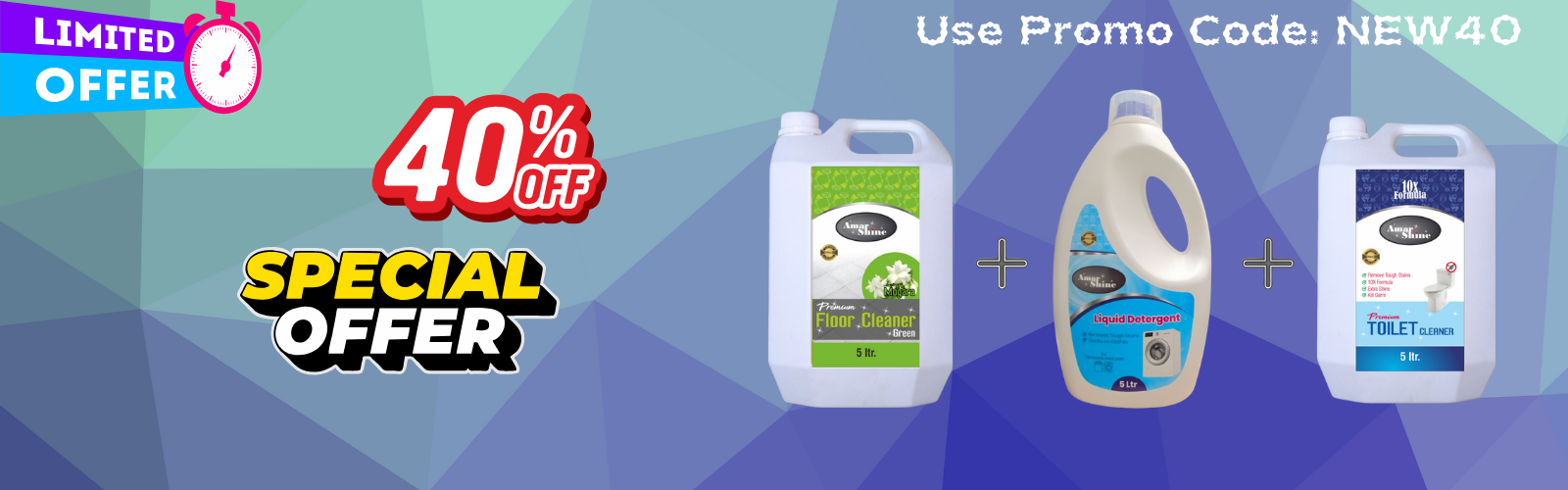 Floor Cleaner 5L+Liquid Detergent 5L+Toilet Cleaner 5L-STORE73 Banner