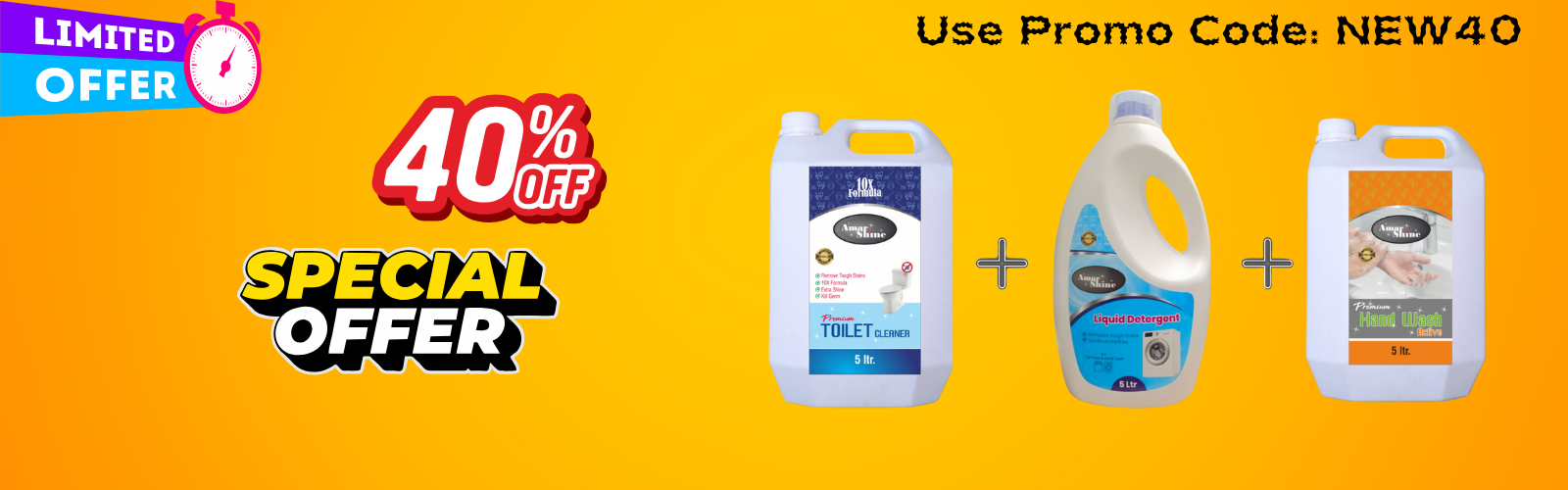 Toilet Cleaner 5L+Liquid Detergent 5L+Hand Wash 5LNEW40 Banner