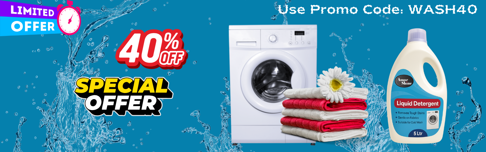 White and Blue Laundry Services Banner